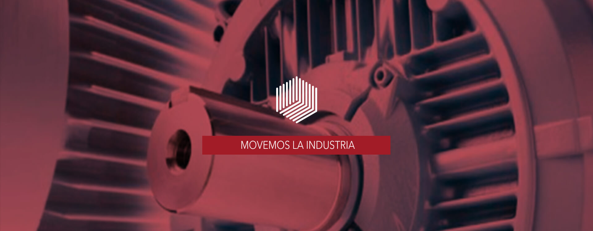 Banner Movemos la industria sobre fondo de maquinaria roja Steknos